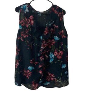 Tutta Bella Ruffle Sleeveless Floral Half Sheer Blouse